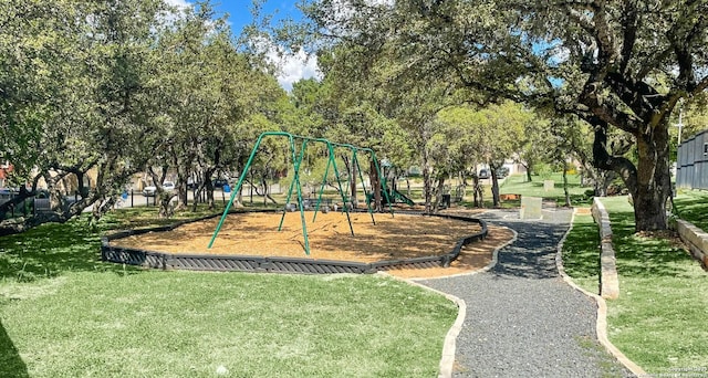 view of play area featuring a yard