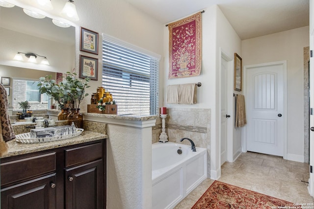 bathroom with vanity, a bathtub, and a healthy amount of sunlight