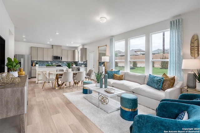 living room with light hardwood / wood-style floors