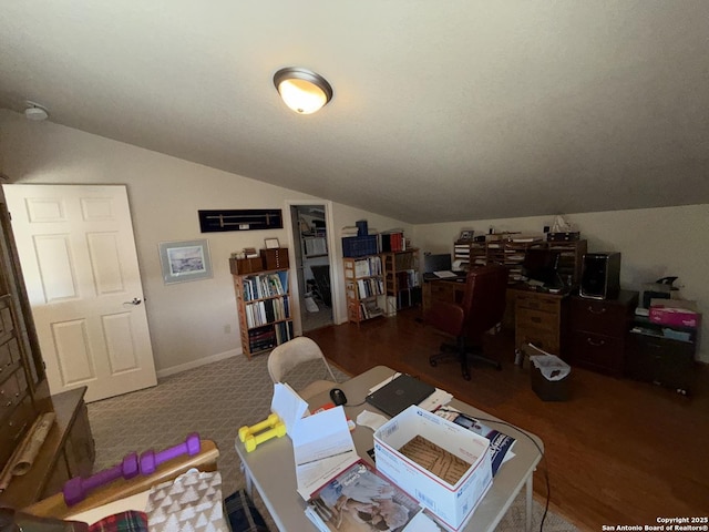 office space featuring vaulted ceiling