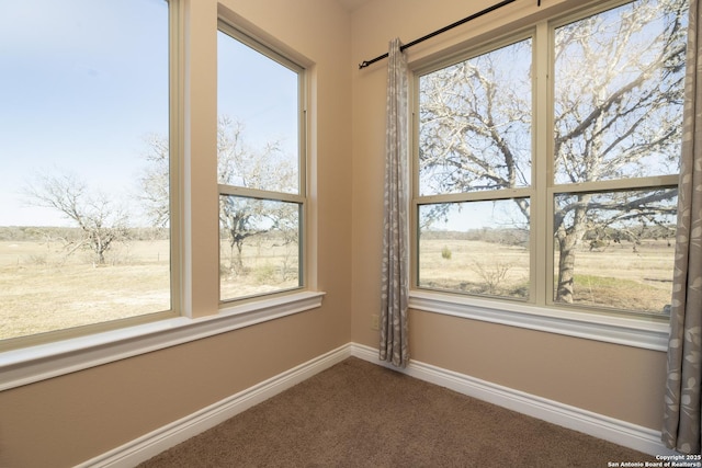 unfurnished sunroom with a rural view