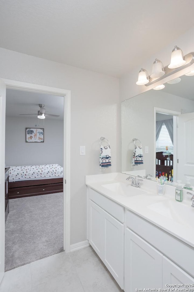 bathroom with vanity and ceiling fan