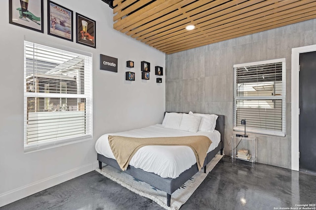 bedroom with wooden ceiling