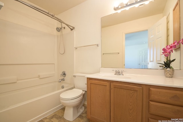 full bathroom with vanity, toilet, and shower / bathing tub combination