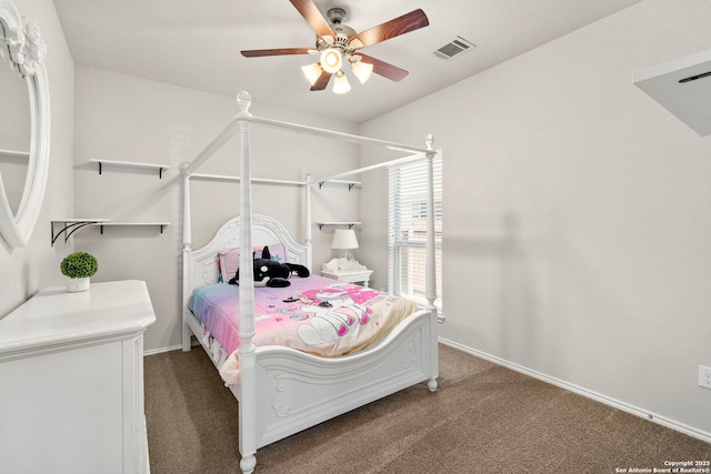 bedroom featuring ceiling fan and carpet floors