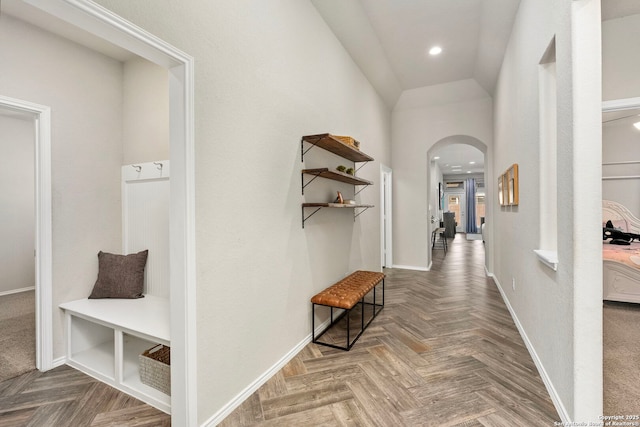 hall with parquet flooring