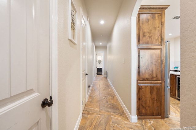 corridor featuring beverage cooler