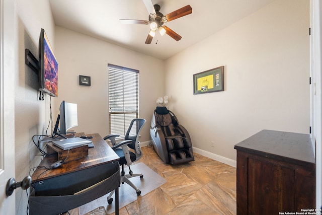 office area with ceiling fan