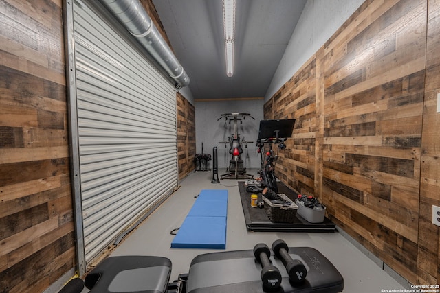 exercise area with wood walls