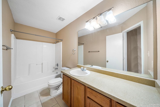 full bathroom featuring tile patterned flooring, vanity, shower / bathtub combination, and toilet