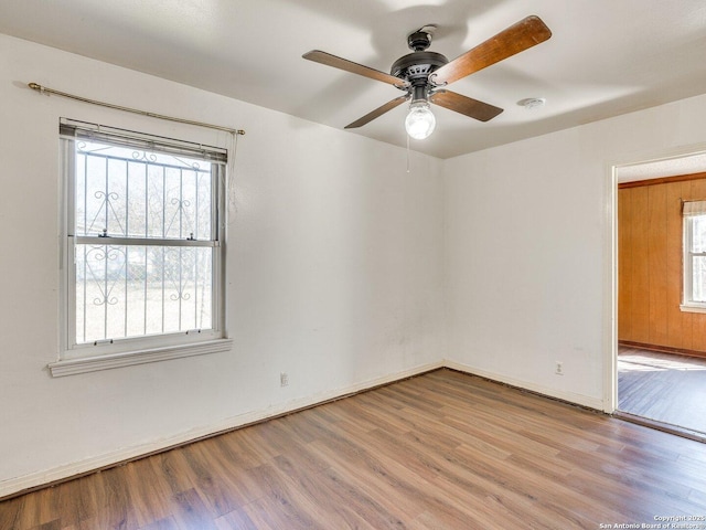 empty room featuring ceiling fan and light wood-type flooring