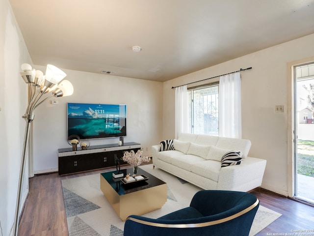 living room with hardwood / wood-style flooring