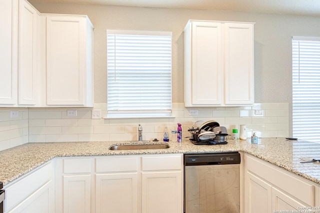 kitchen featuring sink, stainless steel dishwasher, and white cabinets