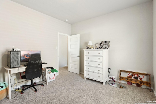 home office with light carpet