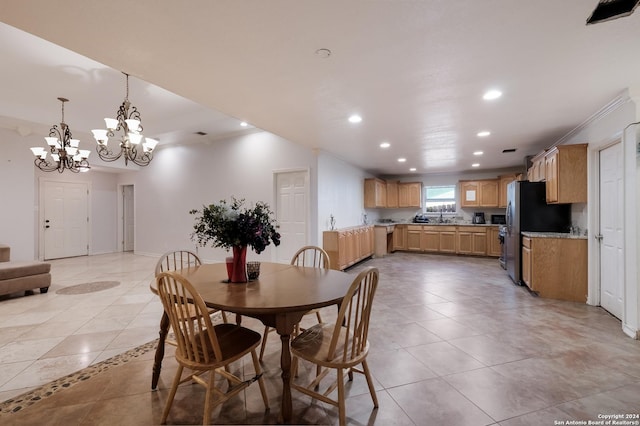 dining area featuring light tile patterned floors