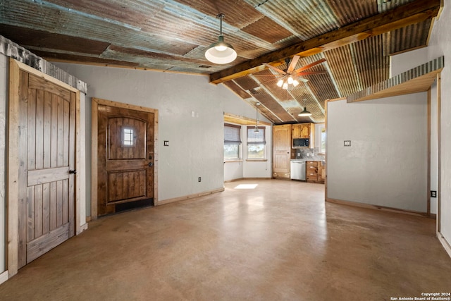 interior space with ceiling fan