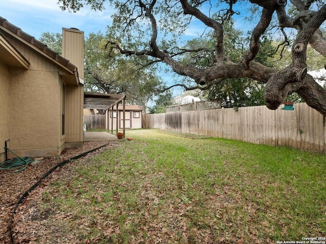 view of yard featuring a shed