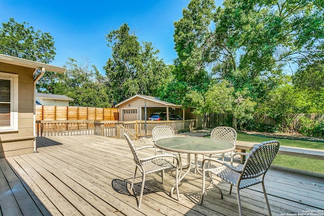 wooden deck with a storage unit