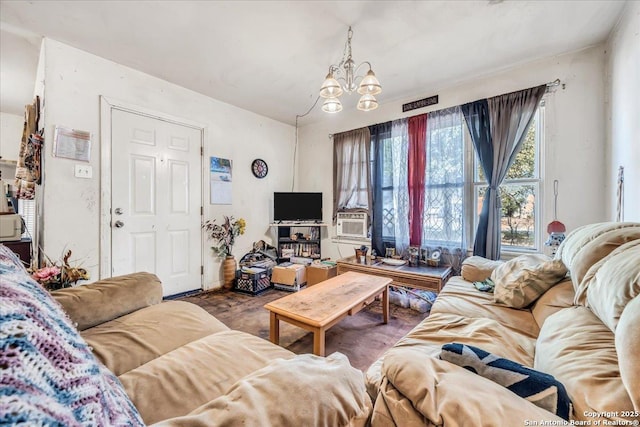 living room featuring a chandelier