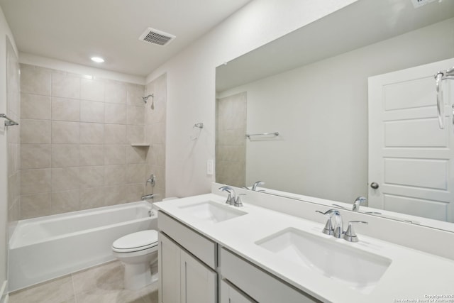 5712 Beths Way, San Antonio, TX 78253 - full bathroom with toilet, tile patterned floors, shower / bathtub combination, recessed lighting, and double vanity