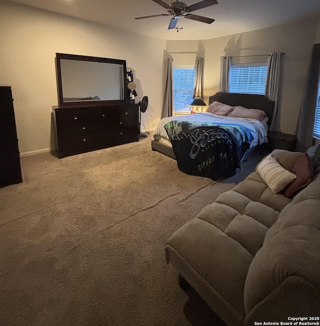 bedroom with carpet flooring and ceiling fan