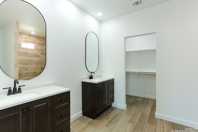 bathroom with wood-type flooring and vanity