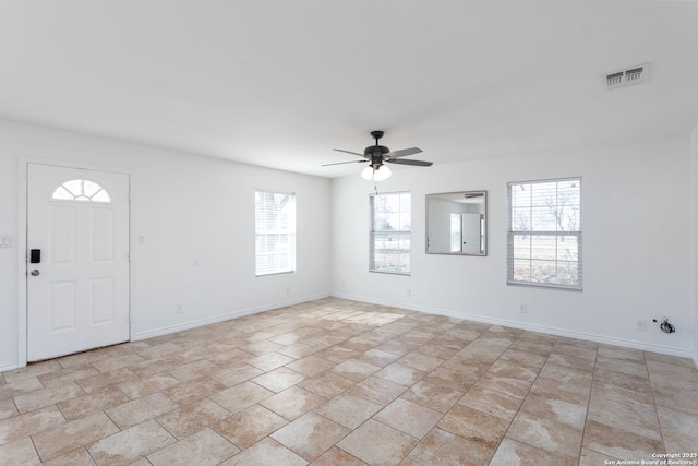 foyer with ceiling fan