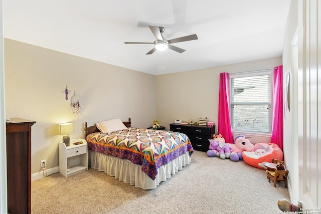 bedroom with carpet floors and ceiling fan