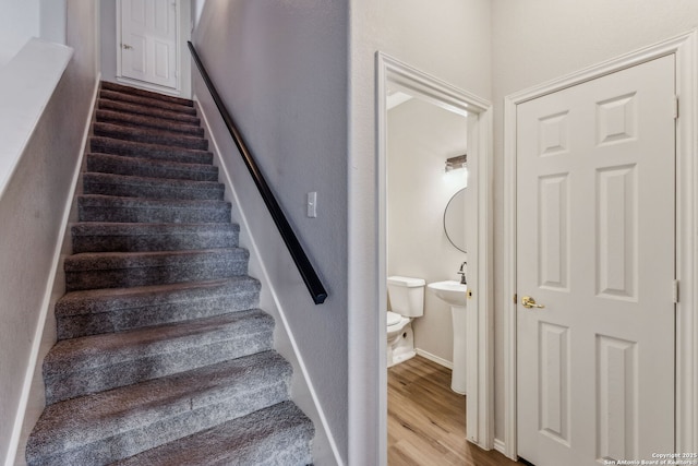 stairway featuring hardwood / wood-style floors