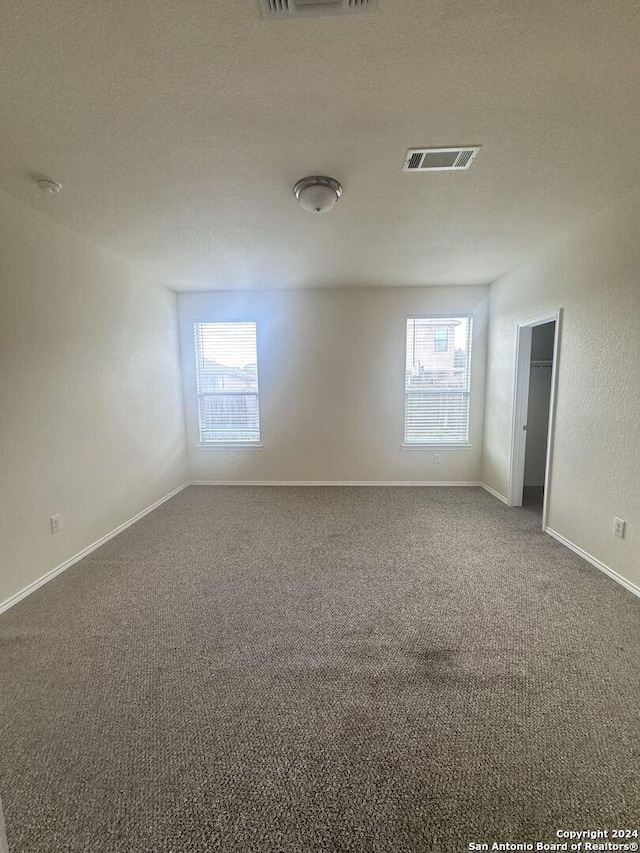 carpeted empty room featuring plenty of natural light and a textured ceiling