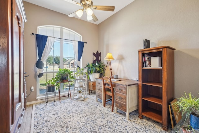 home office with ceiling fan