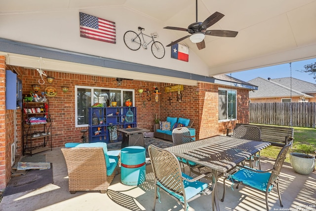 view of patio / terrace with ceiling fan and outdoor lounge area