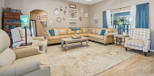 living room with hardwood / wood-style floors