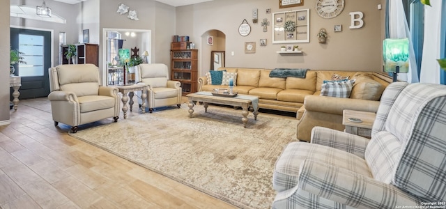 living room with hardwood / wood-style floors