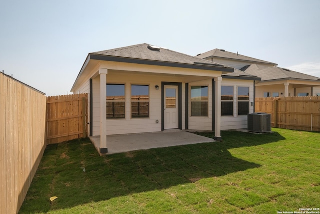 4237 Carlotta Dr, New Braunfels, TX 78130 - rear view of property with a patio, central air condition unit, a yard, and a fenced backyard