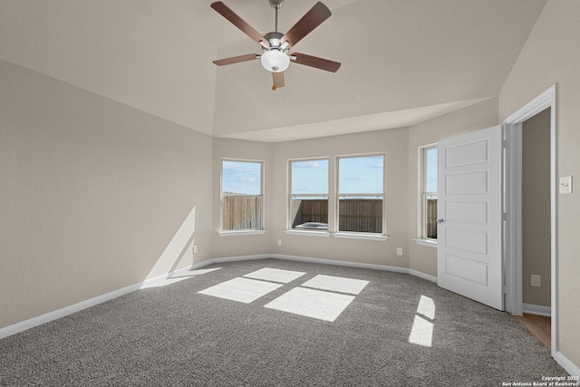 4237 Carlotta Dr, New Braunfels, TX 78130 - unfurnished room featuring lofted ceiling, a ceiling fan, carpet flooring, and baseboards
