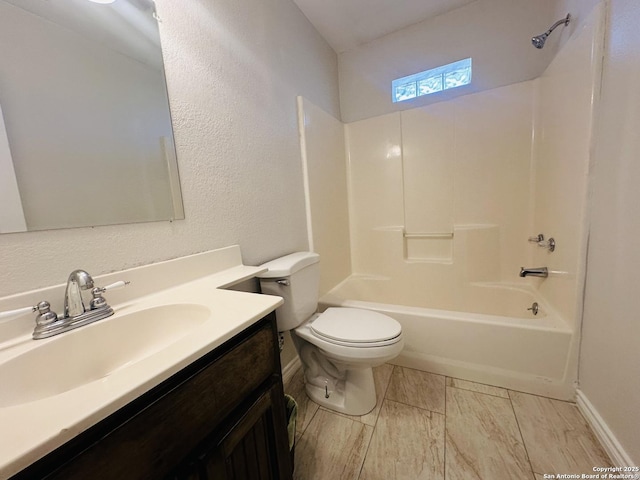 full bathroom featuring vanity, toilet, and  shower combination