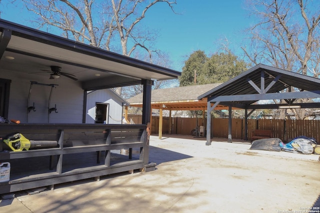 view of patio featuring ceiling fan