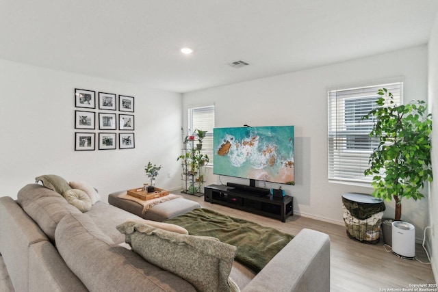 living room with light wood-type flooring