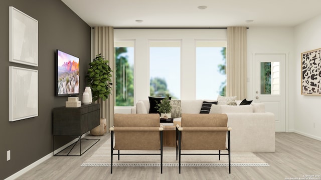 living room with light hardwood / wood-style flooring