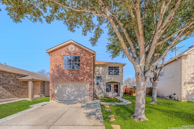 view of front property with a garage and a front yard