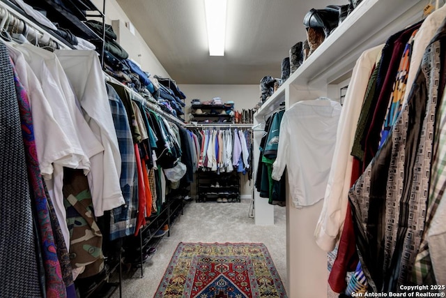 spacious closet featuring light carpet