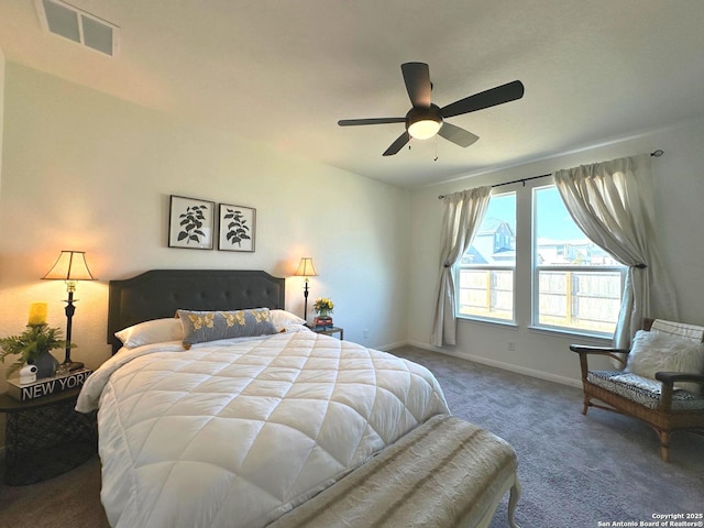 bedroom featuring ceiling fan and carpet flooring