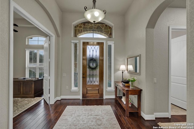 entryway with dark wood-type flooring