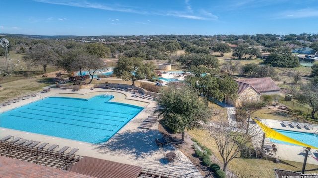 view of swimming pool featuring a patio area