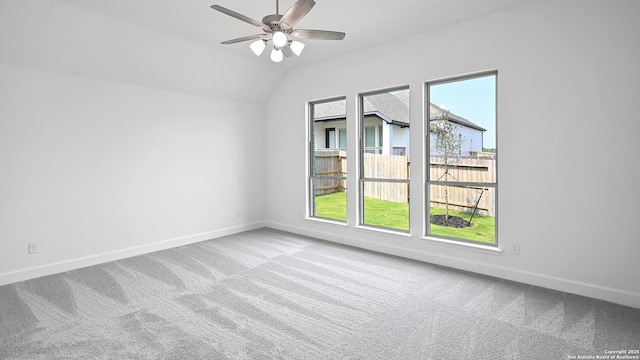 3157 Bee Hl, Schertz, TX 78108 - spare room featuring carpet flooring, a ceiling fan, baseboards, and lofted ceiling