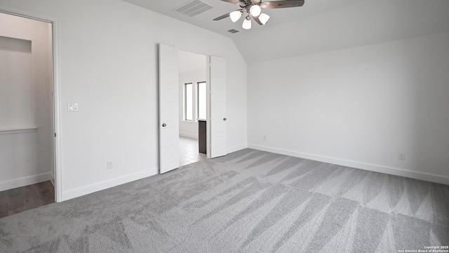 3157 Bee Hl, Schertz, TX 78108 - unfurnished bedroom featuring carpet floors, lofted ceiling, baseboards, and a ceiling fan