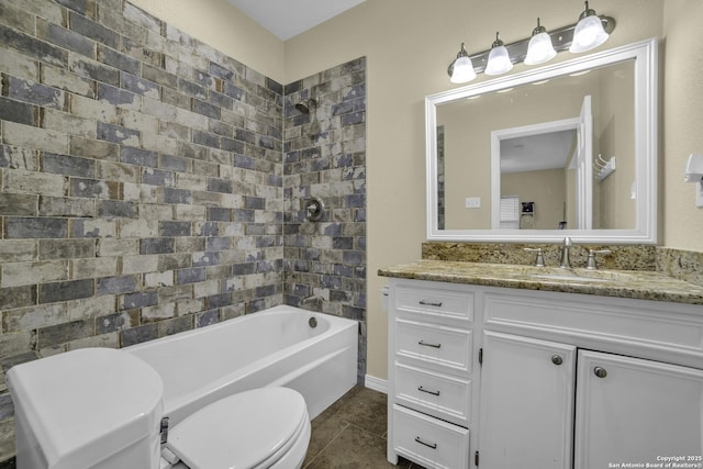 full bathroom with vanity, tile patterned flooring, bathing tub / shower combination, and toilet