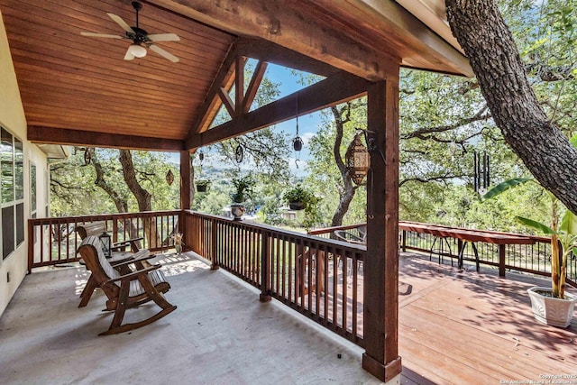 wooden deck with ceiling fan