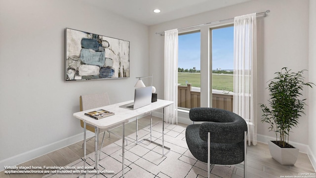305 Hulda Trl, New Braunfels, TX 78130 - office featuring wood finished floors, baseboards, and recessed lighting